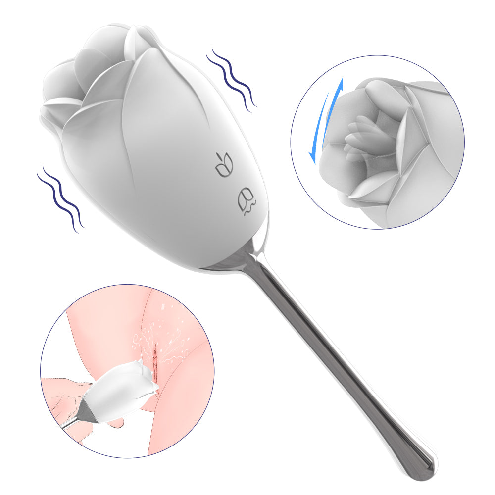 VELUXXA Rose Tongue Licking Vibrator Sex Toy for Women - White