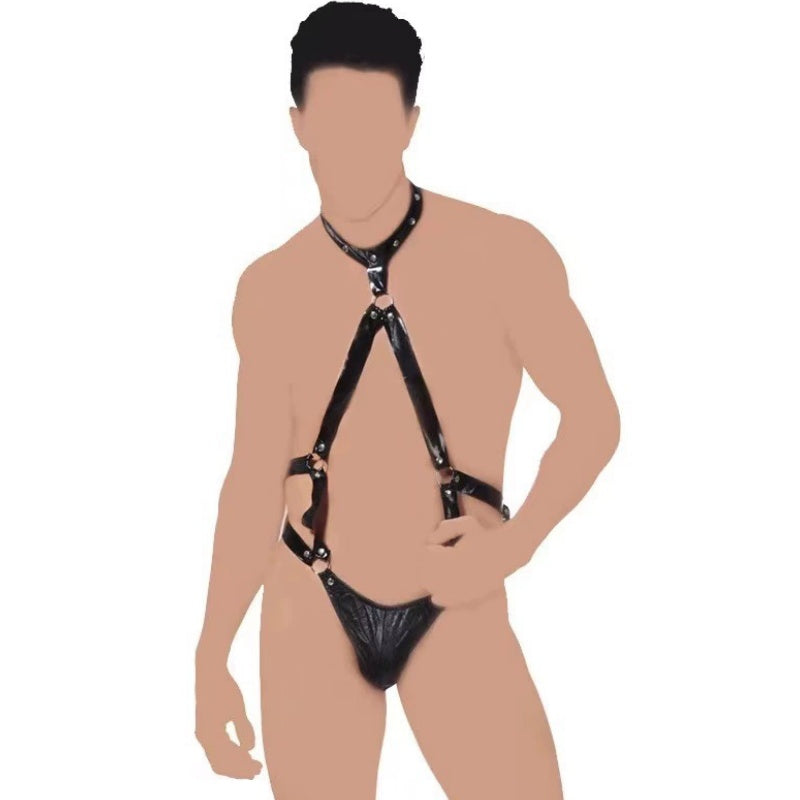 Veluxxa Men's PU Leather Bodysuit Thong - Premium European Lingerie